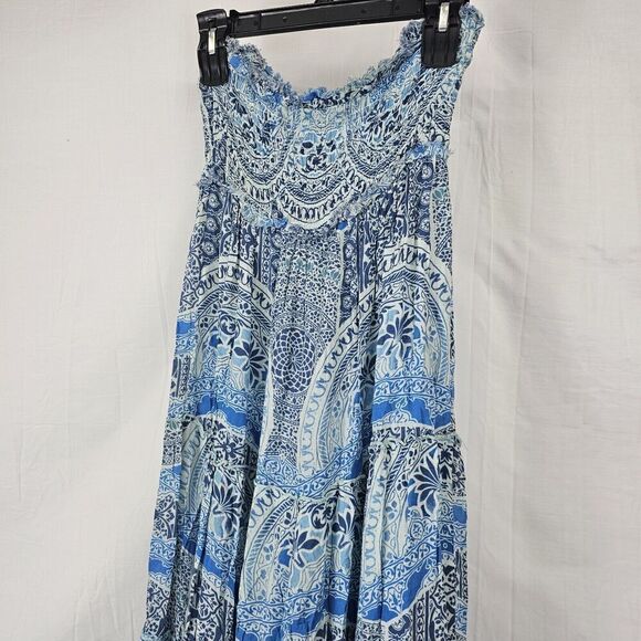 Free People Easy Come Easy Go Maxi Dress Size  XS Blue  Tiered Smocked - Picture 7 of 8